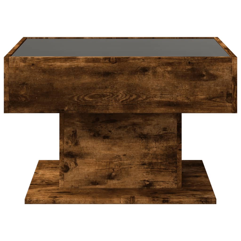 Salontafel met LED 70x50x45 cm bewerkt hout gerookt eikenkleur
