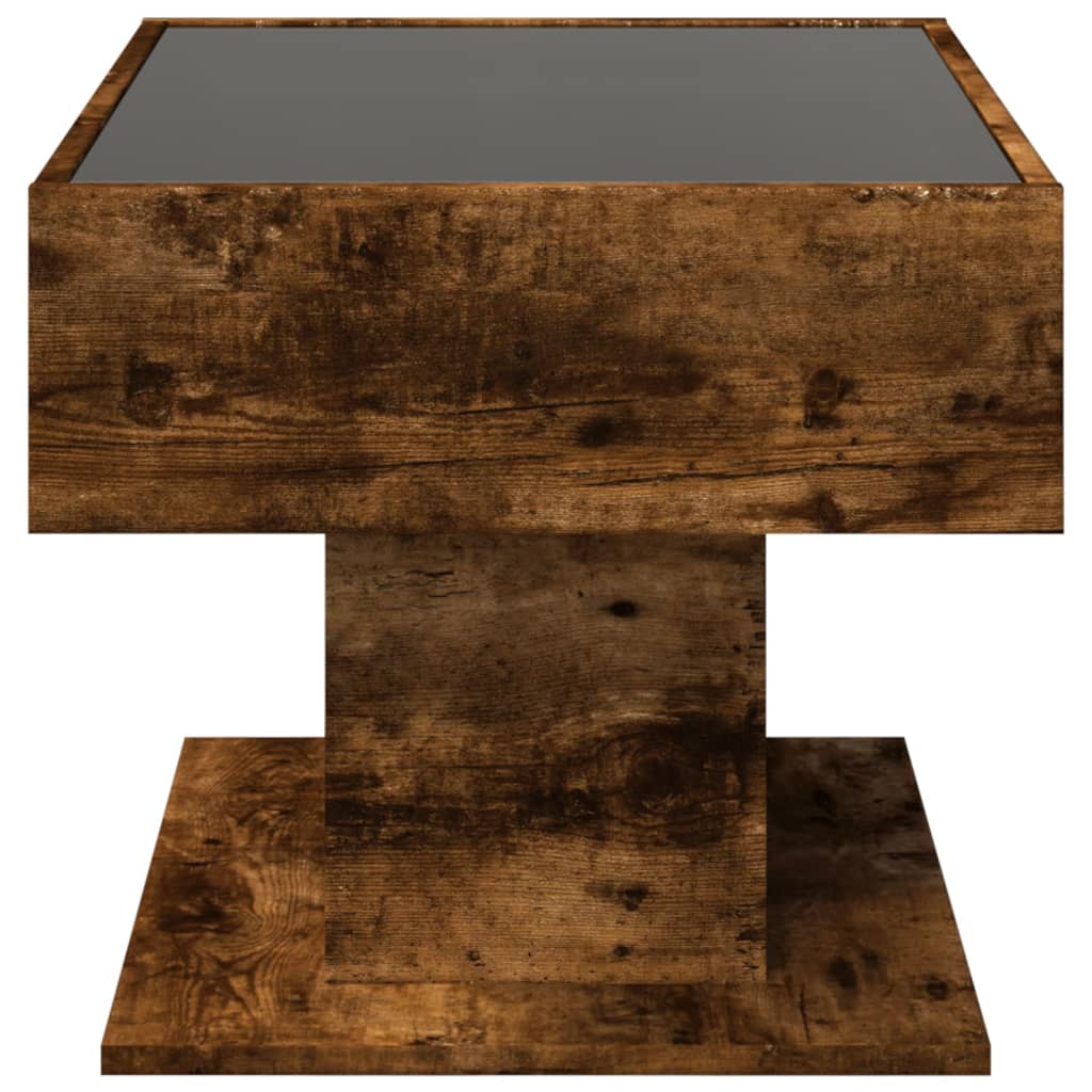 Salontafel met LED 70x50x45 cm bewerkt hout gerookt eikenkleur