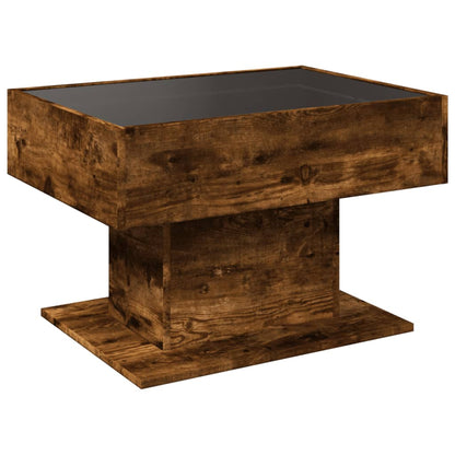 Salontafel met LED 70x50x45 cm bewerkt hout gerookt eikenkleur