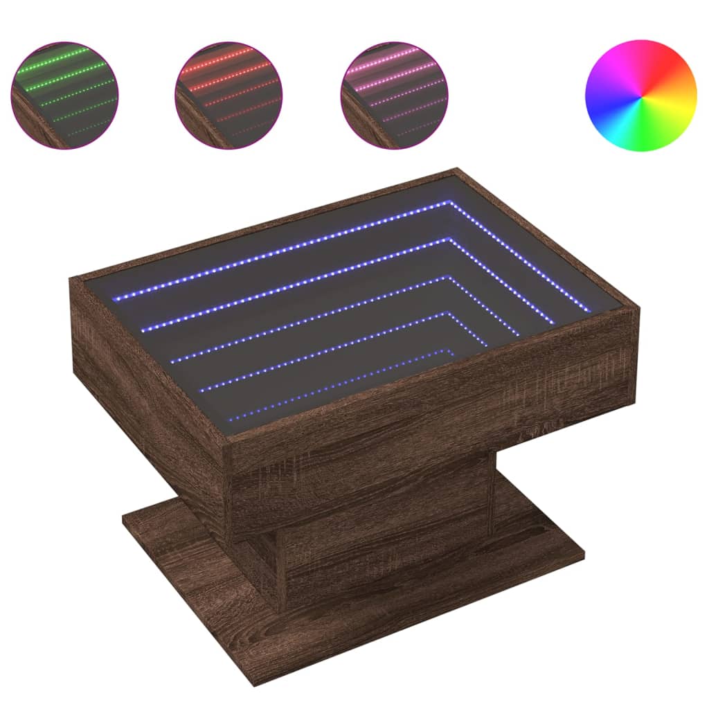 Salontafel met LED 70x50x45 cm bewerkt hout bruin eikenkleurig