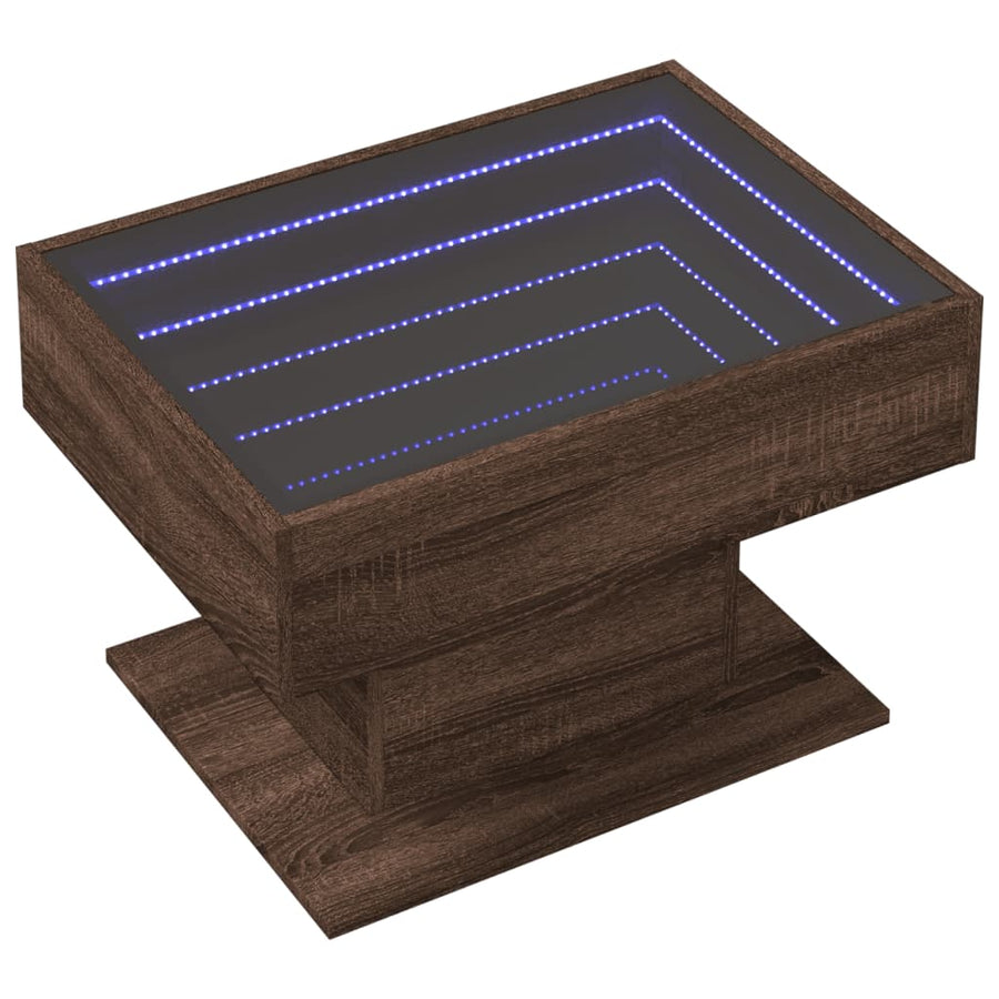 Salontafel met LED 70x50x45 cm bewerkt hout bruin eikenkleurig