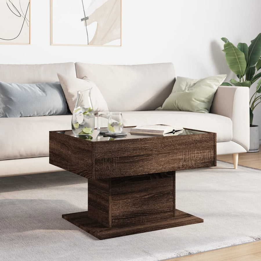 Salontafel met LED 70x50x45 cm bewerkt hout bruin eikenkleurig