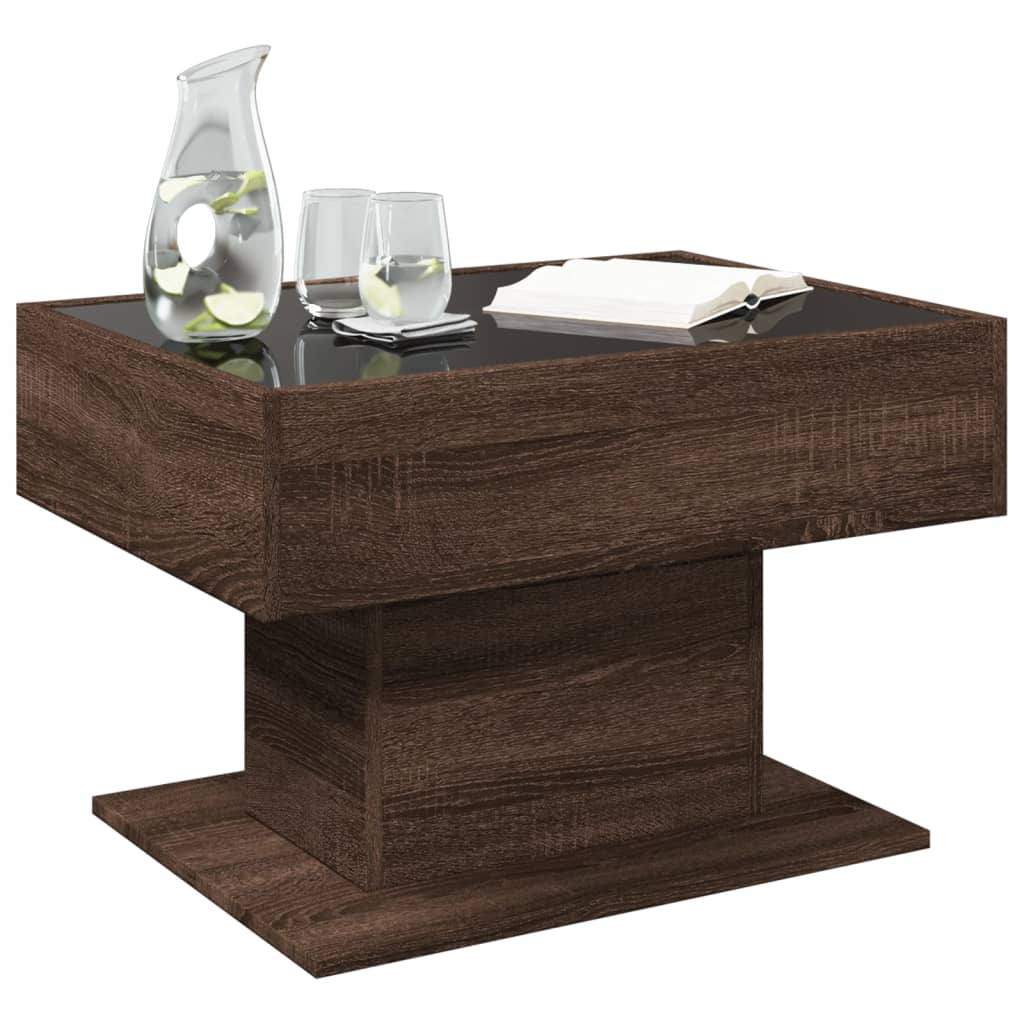 Salontafel met LED 70x50x45 cm bewerkt hout bruin eikenkleurig