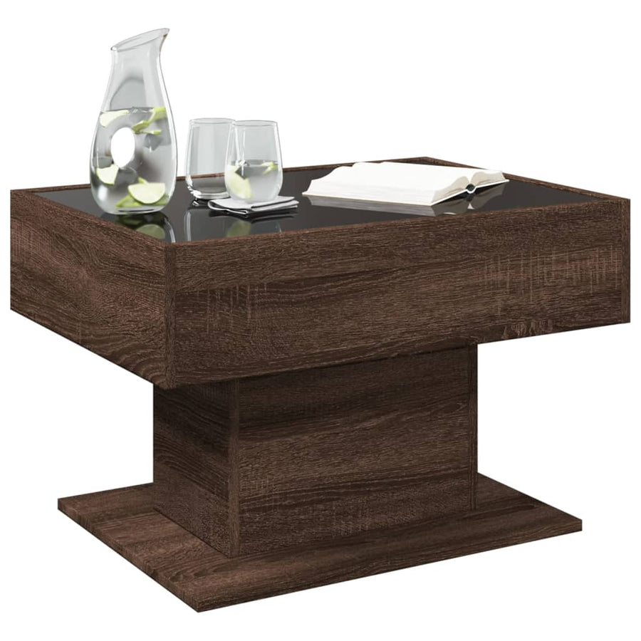 Salontafel met LED 70x50x45 cm bewerkt hout bruin eikenkleurig