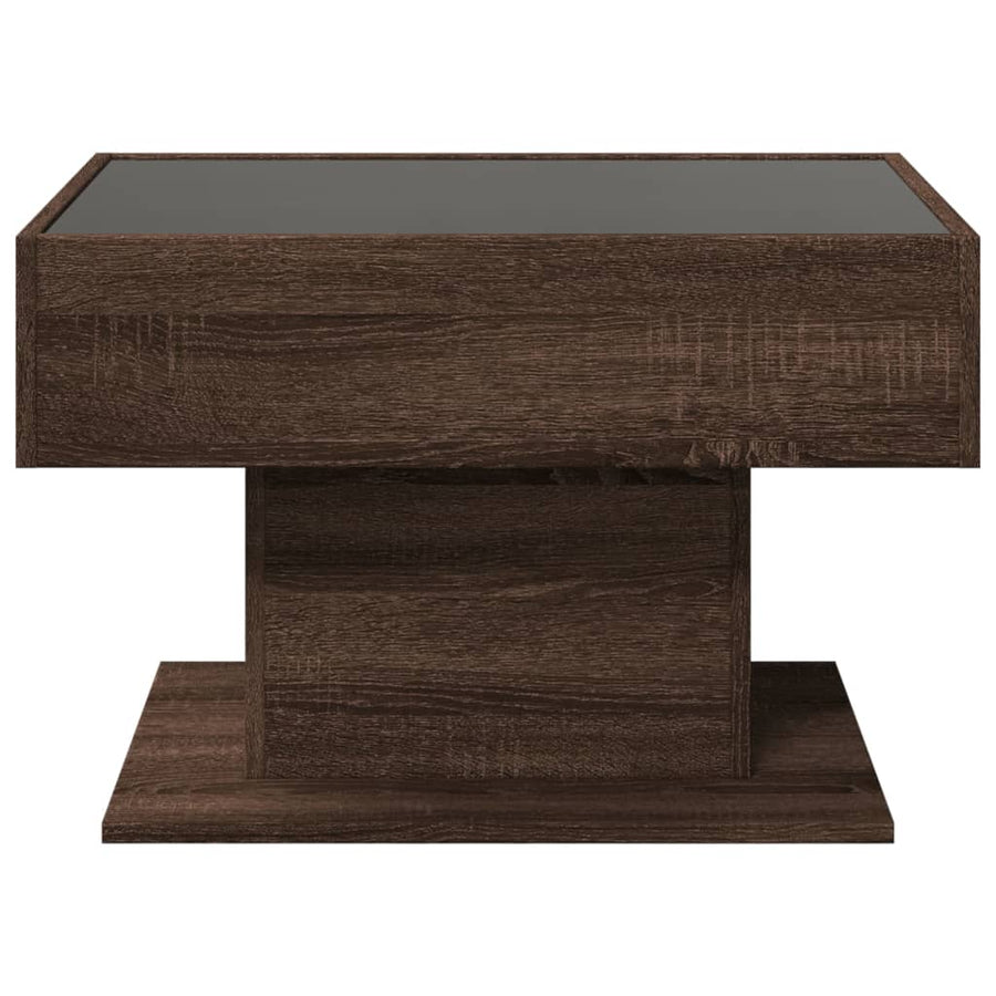 Salontafel met LED 70x50x45 cm bewerkt hout bruin eikenkleurig