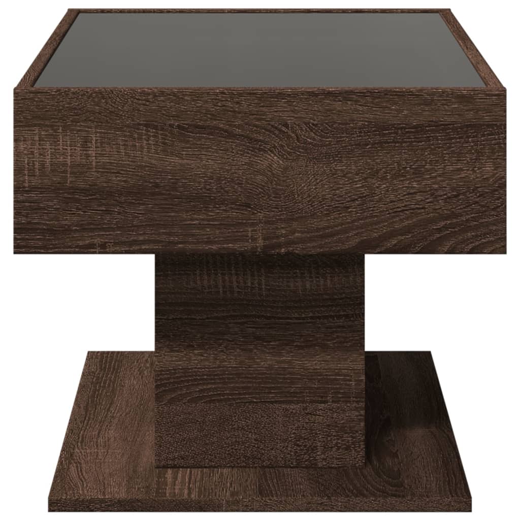 Salontafel met LED 70x50x45 cm bewerkt hout bruin eikenkleurig