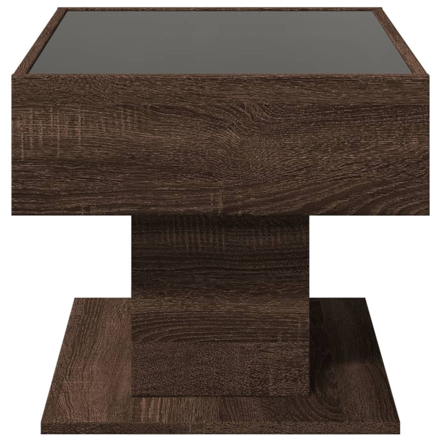 Salontafel met LED 70x50x45 cm bewerkt hout bruin eikenkleurig