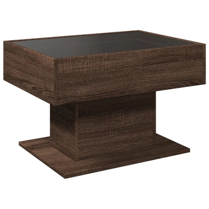 Salontafel met LED 70x50x45 cm bewerkt hout bruin eikenkleurig