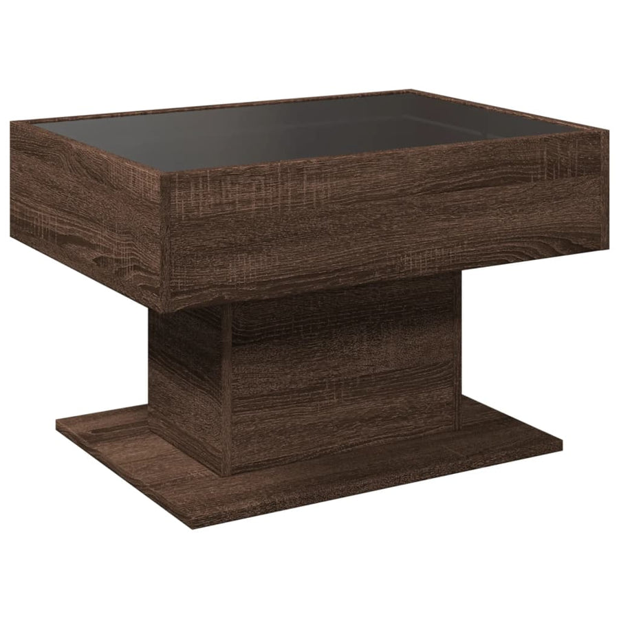 Salontafel met LED 70x50x45 cm bewerkt hout bruin eikenkleurig