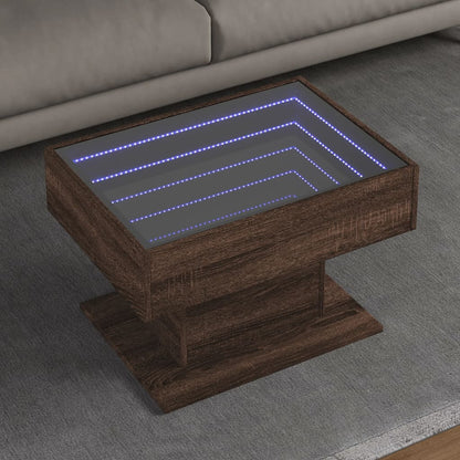Salontafel met LED 70x50x45 cm bewerkt hout bruin eikenkleurig