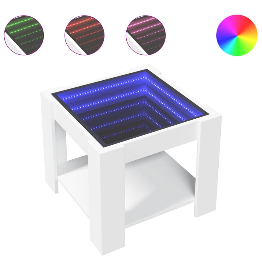 Salontafel met LED 53x53x45 cm bewerkt hout wit