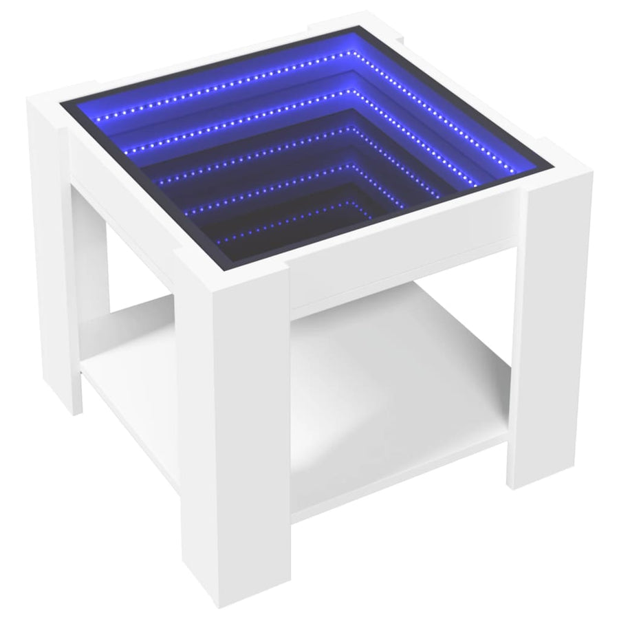 Salontafel met LED 53x53x45 cm bewerkt hout wit