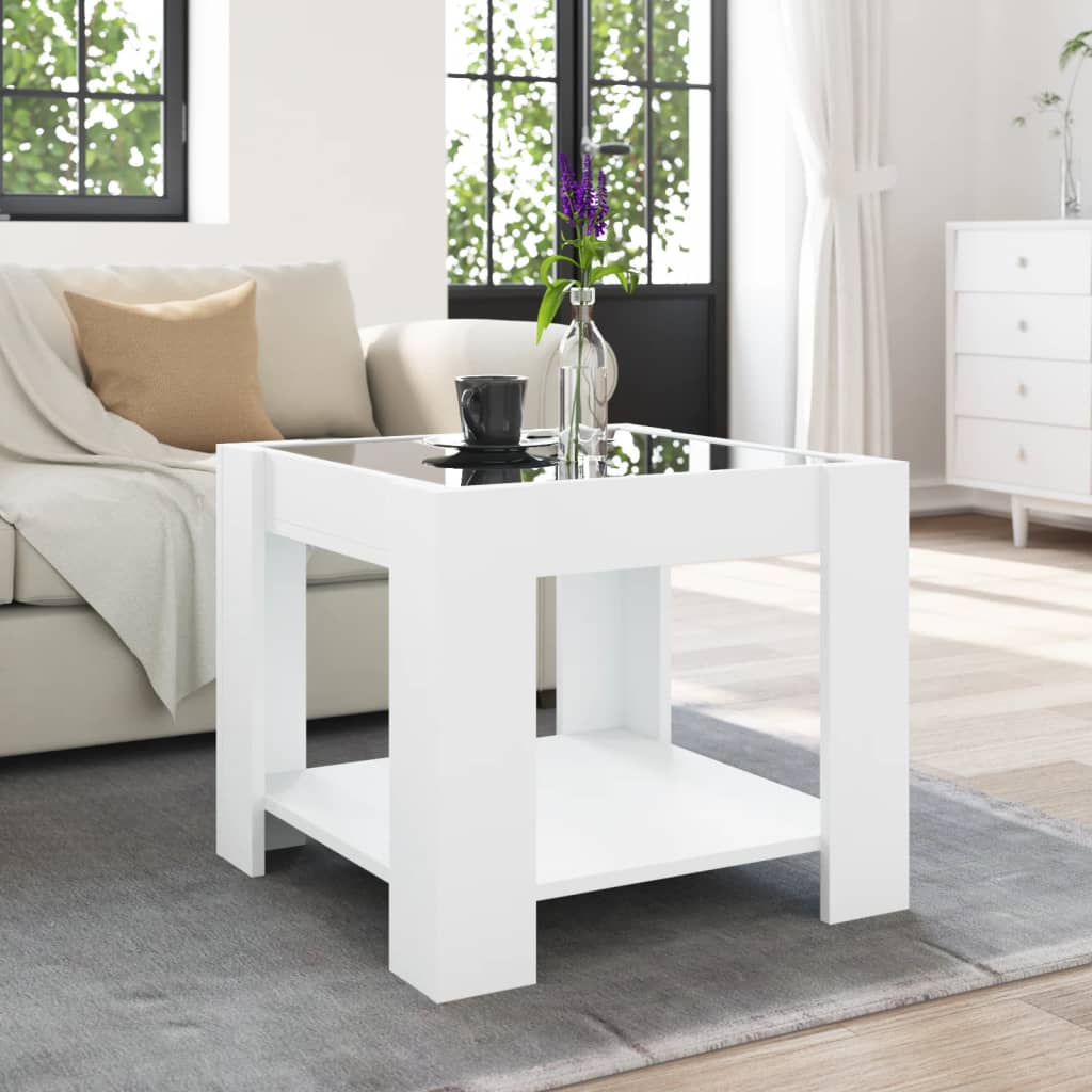 Salontafel met LED 53x53x45 cm bewerkt hout wit