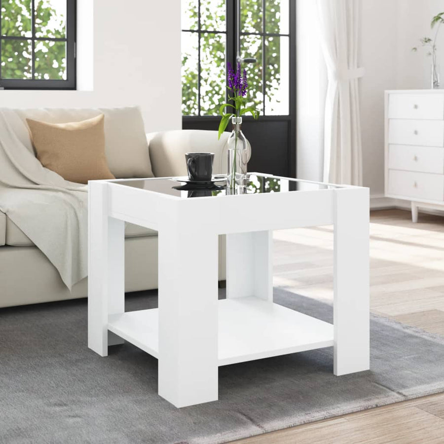 Salontafel met LED 53x53x45 cm bewerkt hout wit