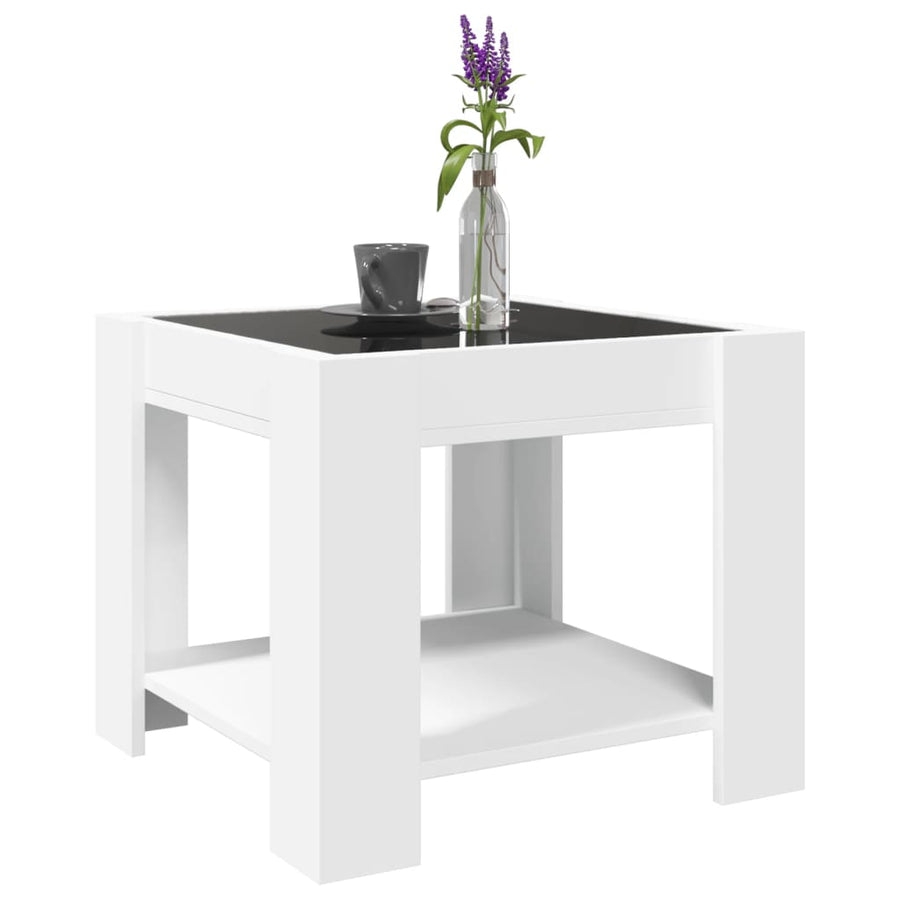 Salontafel met LED 53x53x45 cm bewerkt hout wit