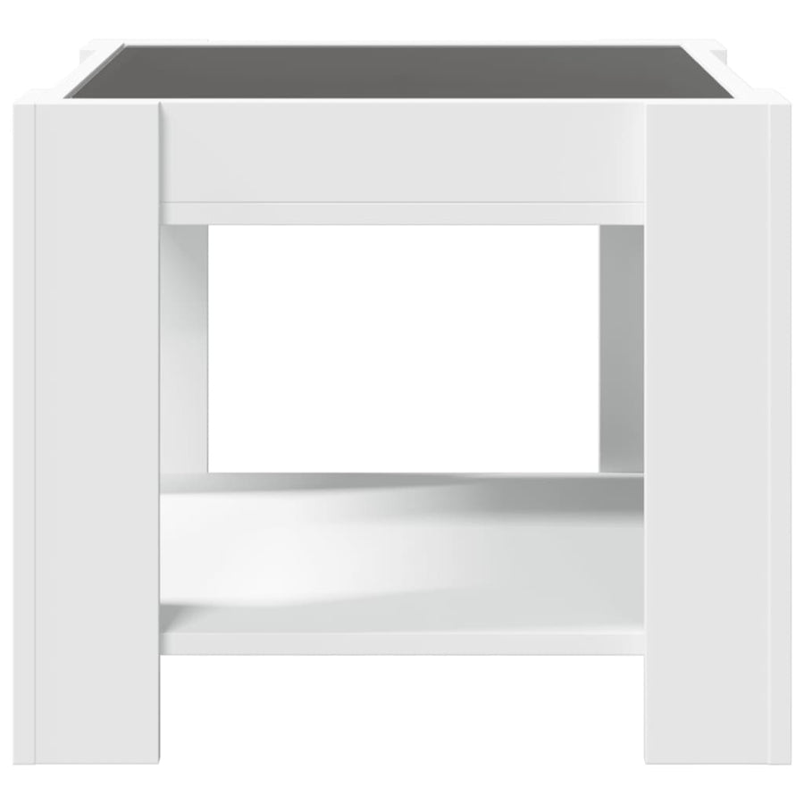 Salontafel met LED 53x53x45 cm bewerkt hout wit