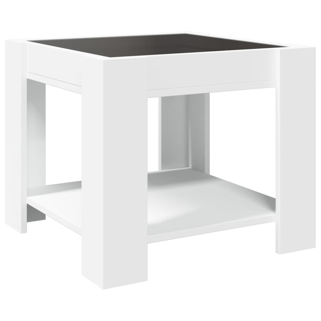 Salontafel met LED 53x53x45 cm bewerkt hout wit