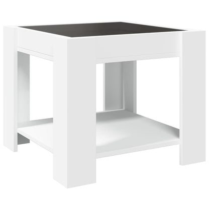 Salontafel met LED 53x53x45 cm bewerkt hout wit