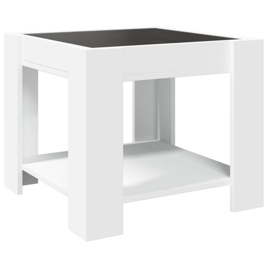 Salontafel met LED 53x53x45 cm bewerkt hout wit
