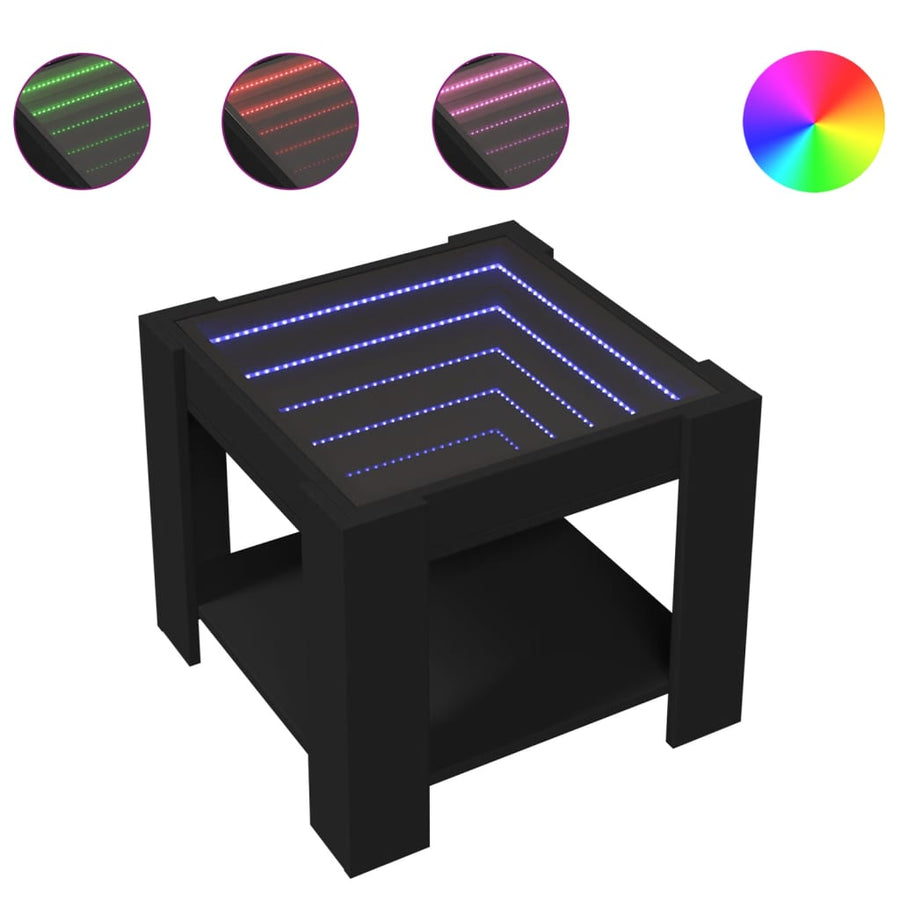 Salontafel met LED 53x53x45 cm bewerkt hout zwart