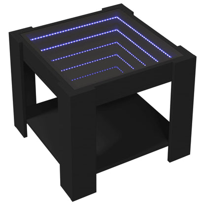 Salontafel met LED 53x53x45 cm bewerkt hout zwart