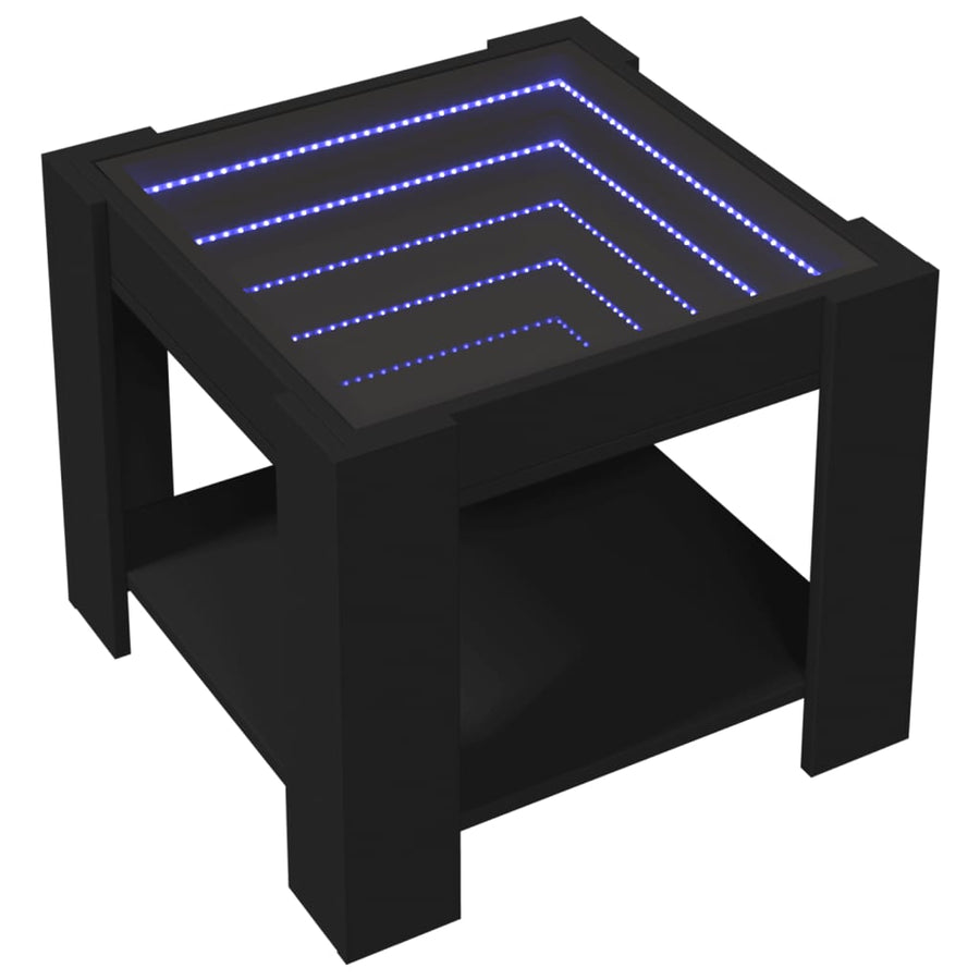 Salontafel met LED 53x53x45 cm bewerkt hout zwart