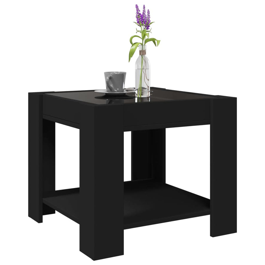 Salontafel met LED 53x53x45 cm bewerkt hout zwart