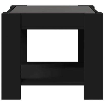 Salontafel met LED 53x53x45 cm bewerkt hout zwart