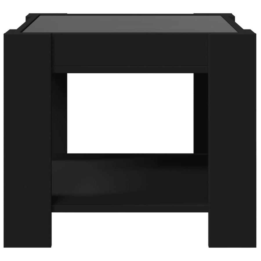 Salontafel met LED 53x53x45 cm bewerkt hout zwart