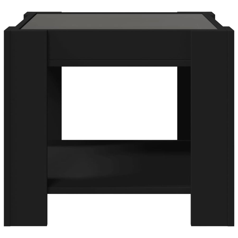 Salontafel met LED 53x53x45 cm bewerkt hout zwart