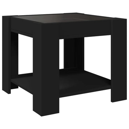 Salontafel met LED 53x53x45 cm bewerkt hout zwart