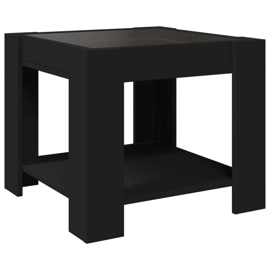 Salontafel met LED 53x53x45 cm bewerkt hout zwart