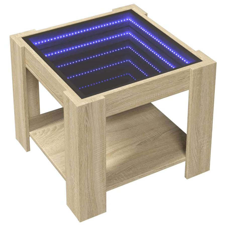 Salontafel met LED 53x53x45 cm bewerkt hout sonoma eikenkleurig
