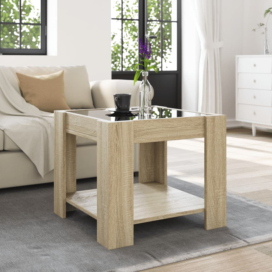Salontafel met LED 53x53x45 cm bewerkt hout sonoma eikenkleurig