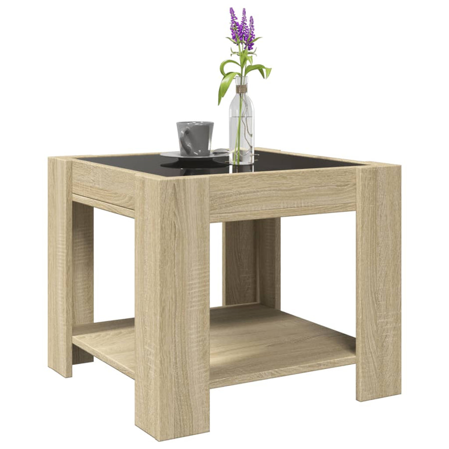 Salontafel met LED 53x53x45 cm bewerkt hout sonoma eikenkleurig