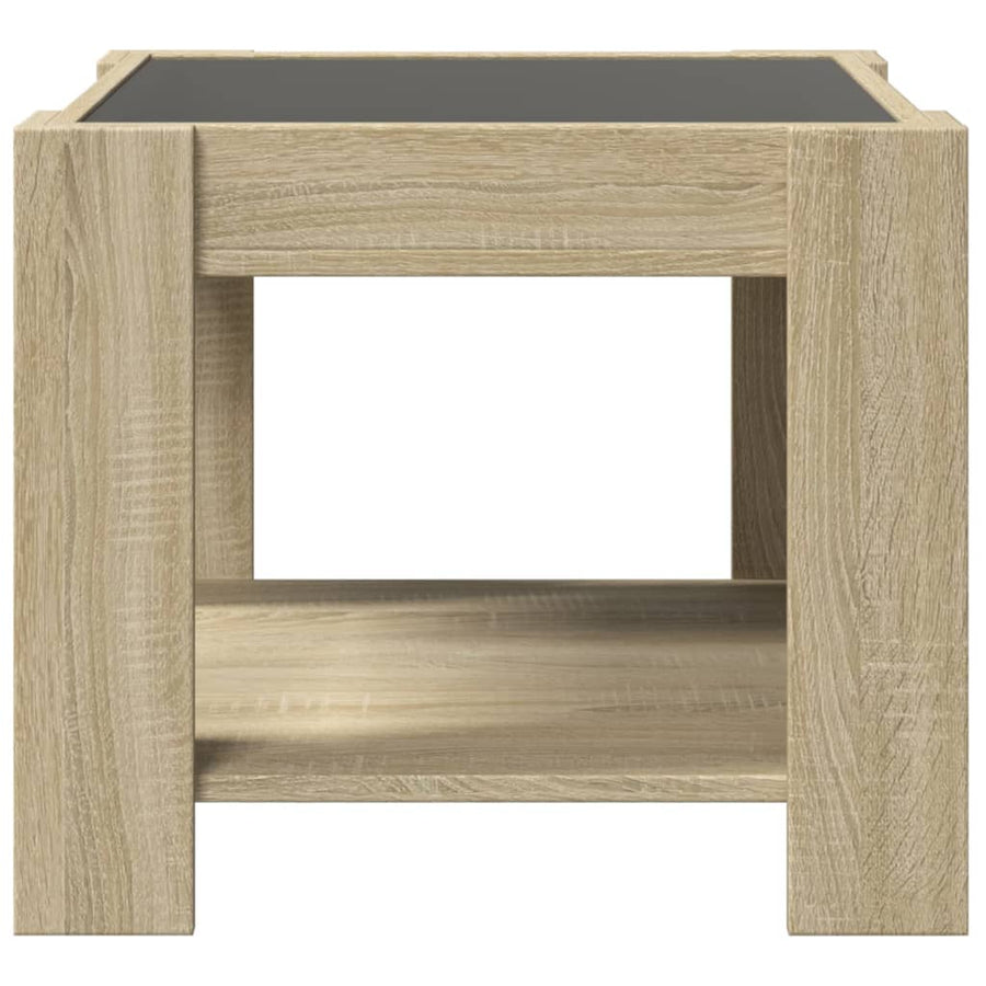 Salontafel met LED 53x53x45 cm bewerkt hout sonoma eikenkleurig