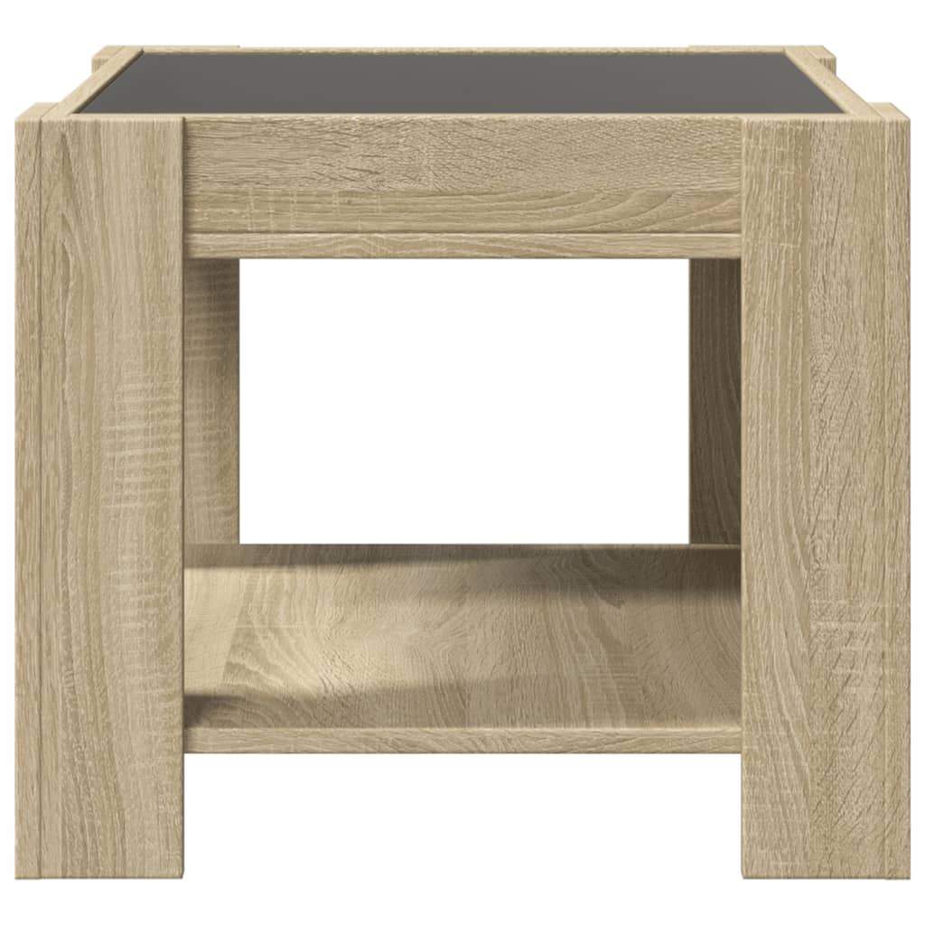 Salontafel met LED 53x53x45 cm bewerkt hout sonoma eikenkleurig