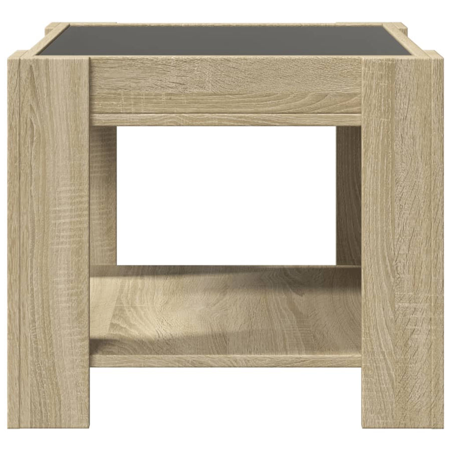 Salontafel met LED 53x53x45 cm bewerkt hout sonoma eikenkleurig