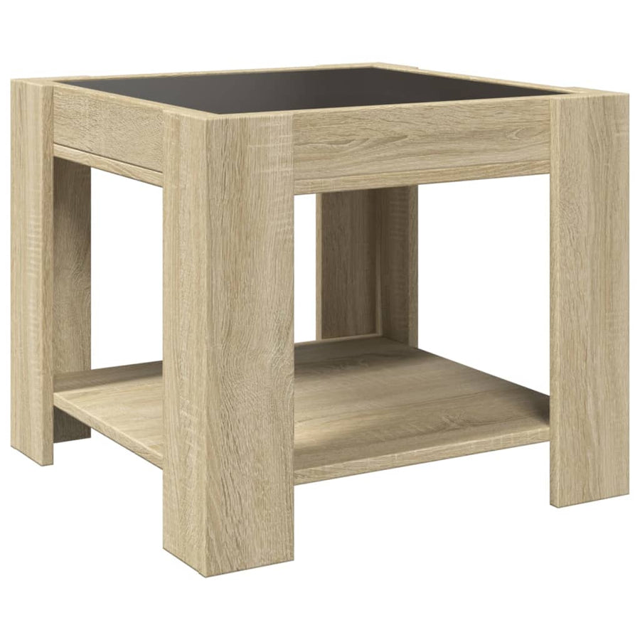 Salontafel met LED 53x53x45 cm bewerkt hout sonoma eikenkleurig