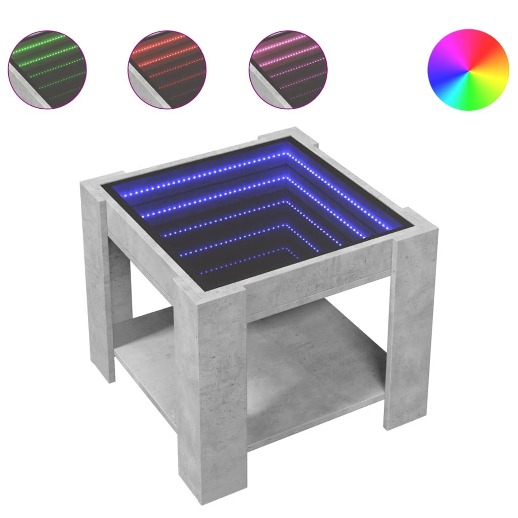 Salontafel met LED 53x53x45 cm bewerkt hout betongrijs