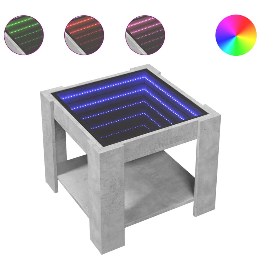 Salontafel met LED 53x53x45 cm bewerkt hout betongrijs