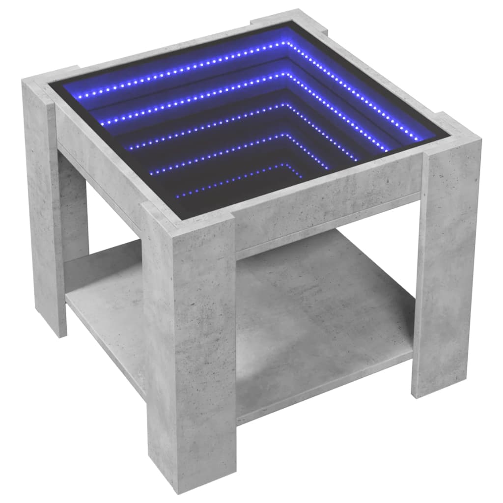 Salontafel met LED 53x53x45 cm bewerkt hout betongrijs