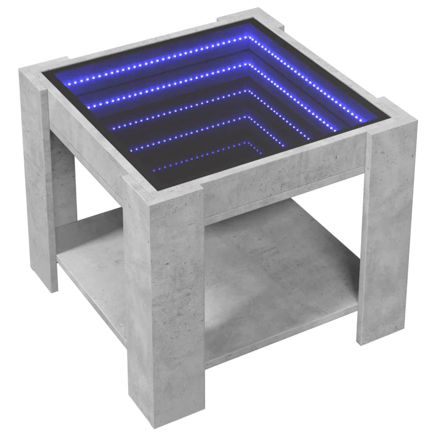 Salontafel met LED 53x53x45 cm bewerkt hout betongrijs