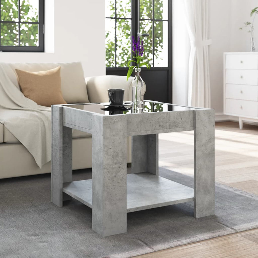 Salontafel met LED 53x53x45 cm bewerkt hout betongrijs