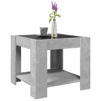 Salontafel met LED 53x53x45 cm bewerkt hout betongrijs