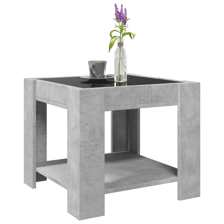 Salontafel met LED 53x53x45 cm bewerkt hout betongrijs
