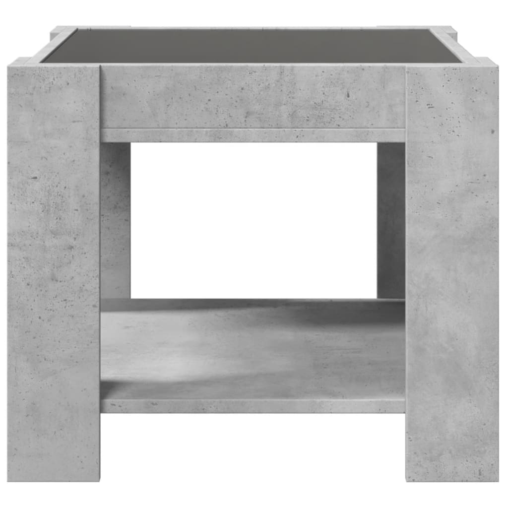 Salontafel met LED 53x53x45 cm bewerkt hout betongrijs