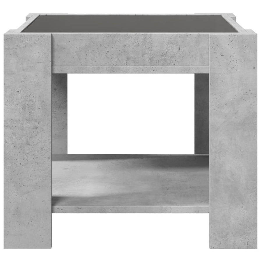 Salontafel met LED 53x53x45 cm bewerkt hout betongrijs