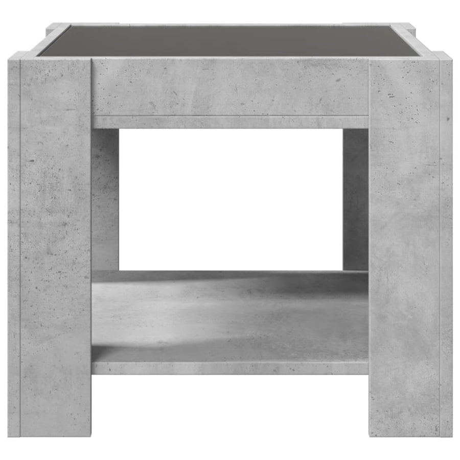 Salontafel met LED 53x53x45 cm bewerkt hout betongrijs