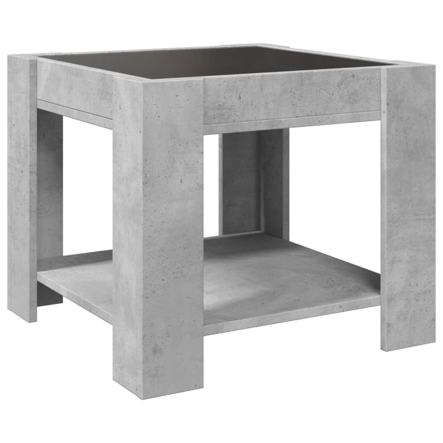 Salontafel met LED 53x53x45 cm bewerkt hout betongrijs